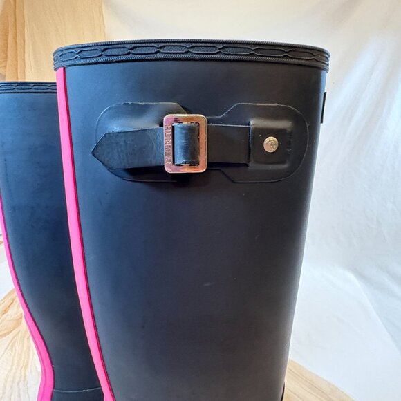 Hunter Women's Original Tall Rain Boots Black Pink (Matte) Size 8 - Picture 5 of 8